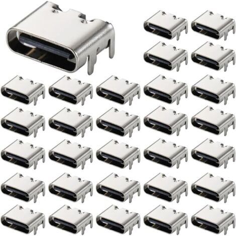 30 Stück USB 3.1 USB-C Stecker, 6-polige weibliche Typ-C-Buchse für Leiterplattendesign, DIY, Hochstromladung – SMD, SMT (1/5)
