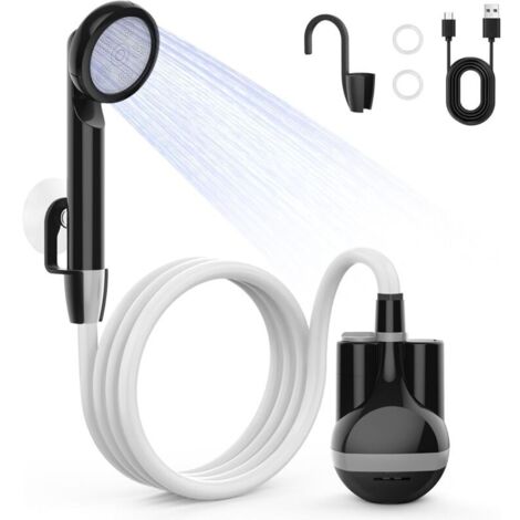 Campingdusche mit Pumpe – Tragbare Campingdusche mit wiederaufladbarem Akku 2200 mAh – Tragbares Duschset für den Außenbereich und den Innenraum mit 1,8 m langer Duschtür – Für den Garten