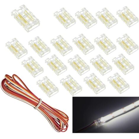 Packung mit COB-LED-Streifenverbindern für 8 mm breite 3-polige CCT-Streifen, abstimmbare Draht-zu-Draht-Verbindung, lötfreier, transparenter Verbinder, 5 m langes 3-adriges Verlängerungskabel (1/5)