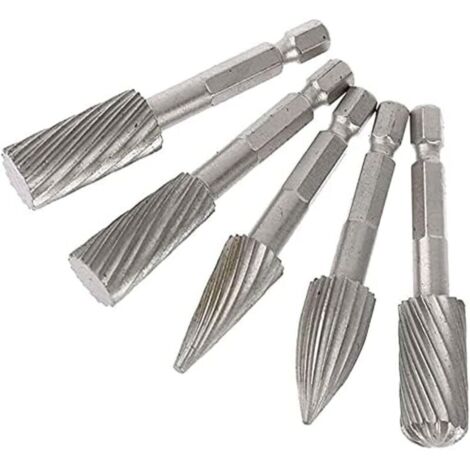 5-teiliges Set rotierender Fräsfeilen, 1/4-Zoll-Sechskantschaft, HSS-Fräsen, rotierende Feilenwerkzeuge für Aluminium- und Eisenmaterialien (1/5)