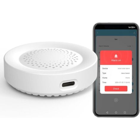 Intelligente Sirene, laut (100 dB), kabelloser Alarm für Tür-/Fenstersensoren, 32 Alarmtöne verfügbar, per App fernsteuerbar, Alexa-kompatibel (1/5)