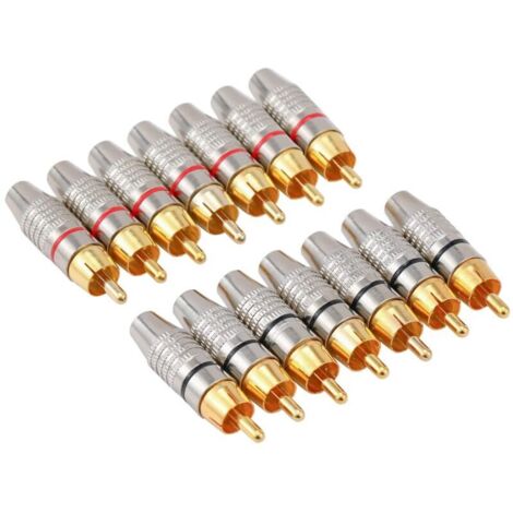 14 Stück lötfreie RCA-Stecker, männliche RCA-Audio-Video-Adapter für Koaxialkabel, vergoldet (1/5)