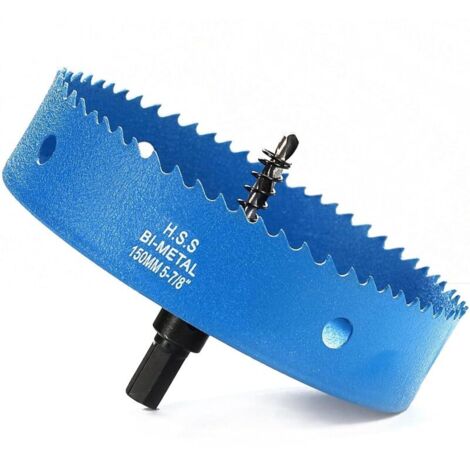 150-mm-Bimetall-Lochsäge, M42-HSS-Bimetall-Kernbohrer mit Zentrierbohrer für schwere Bohrungen in Eisen, Aluminium, Holz, Gipskarton, Rohren und Faserplatten/Blau