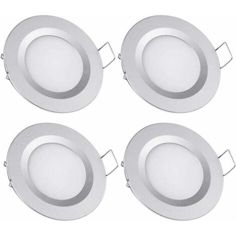 x 12V LED-Einbaustrahler, 58-65mm Loch, 3W, 3200K, Einbaudeckenleuchten für Wohnmobil, Boot, Wohnwagen, Transporter, Yacht, Warmweiß (silberne Ausführung) (1/4)