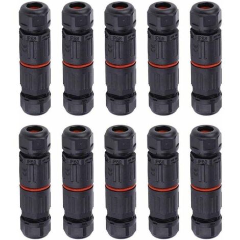 WHPPS 10 Stück IP68 wasserdichte gerade Steckverbinder-Anschlussdose, elektrische Leitungskabel, 3-poliger Außenstecker, Klemmenblock (1/4)