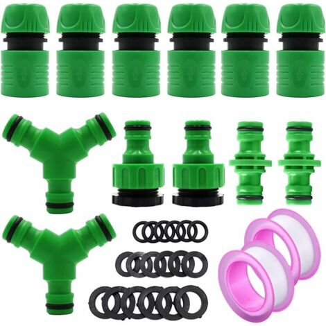 Set mit 12 Schnellkupplungen für Gartenschläuche (6 Stück 1/2" Schnellkupplungen, 2 Stück Doppelverbinder, 2 Stück Wasserhahn-Anschlussstücke, 2 Stück Y-Verbinder) (1/5)