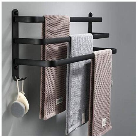Schwarzer Badezimmer-Handtuchhalter – selbstklebende Handtuchstangen zur Wandmontage – wasserdicht mit Haken (50 cm, drei Stangen), Dolaso