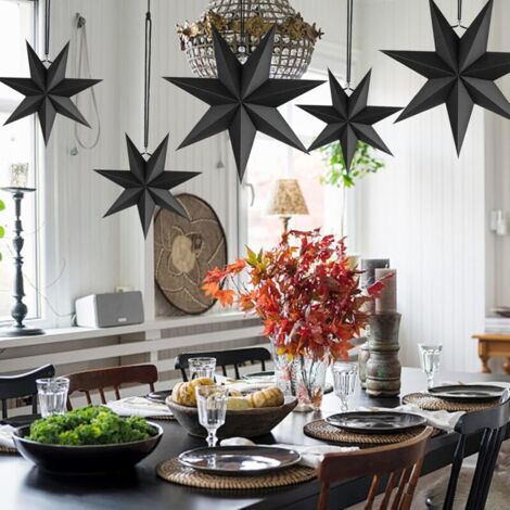 Faltbare Weihnachtssterne, 5er-Set – 7-zackige Papiersterne, 45 cm – Schwarze Weihnachtsdekoration, Papiersterne für Türen, Weihnachtsbaum, Adventskalender – Skandinavische Weihnachtsdekoration