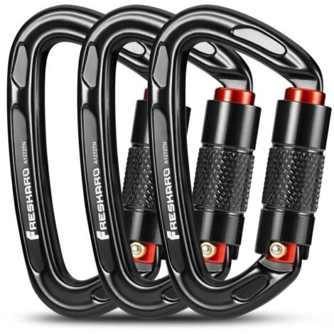 25 kN selbstsichernder Kletterkarabiner – 10 cm, Schwarz/Grau – CE-zertifiziert für Bergsteigen und Wandern – Einfache Handhabung – 25 kN–2550 kg