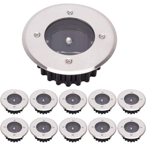 LED-Solar-Bodenleuchten, 10er-Pack, Außenbeleuchtung, Straßenbeleuchtung, Untergrundbeleuchtung, IP65 wasserdicht (Kaltweiß, rund) [Energieklasse A+]