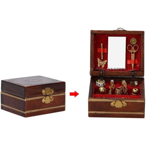 Miniatur-Schmuckkästchen aus Holz, Ornamentmodell für 12 Puppenhaus-Accessoires, Puppenhausbau und 4 Puppenhaus-Accessoires im Maßstab 1:12, Zubehör, Mini-Box (1/5)