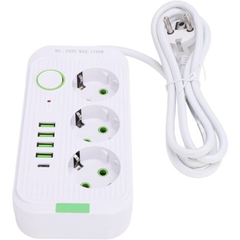 Europäische Steckdosenleiste mit 3 Steckdosen, 4 USB-Anschlüssen, 1 Typ-C-Anschluss, Wandsteckdosenverlängerungskabel mit 2 m Kabel, 10 und 2500 USB-Anschlüsse, europäisches Design, 1-zu-2500-Port-Ada (1/5)
