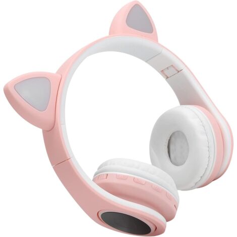 LED-Kopfhörer in Katzenohrform mit Geräuschunterdrückung, 5.0-Headset mit Mikrofon für junge Leute, Weiß, kompatibel mit kabellosen Bluetooth-Telefonen (Pink) (1/5)