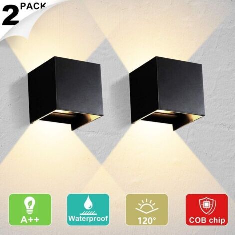 2 x 12-W-LED-Wandleuchte für den Innen- und Außenbereich, IP65 wasserdicht, verstellbar um 120° nach oben und unten, COB-Wandfluter für Wohnzimmer, Schlafzimmer, Weg, Flur, 2er-Pack, Schwarz, Warmweiß (1/5)