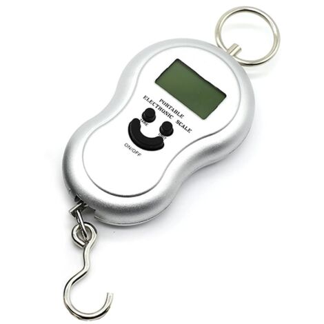 Silberne, digitale Gepäckwaage, 50 kg, hintergrundbeleuchtetes LCD-Display, tragbar und leicht zu transportieren, inklusive 2 AAA-Batterien (1/5)