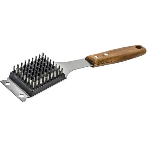Grillreinigungsbürste mit Schaber, Edelstahlkopf und Holzgriff – ideal für Grillabende und Camping (1/5)