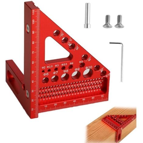 3D-Winkel – Verstellbarer Winkel von 22,5° bis 90° – Hochpräzises Holzbearbeitungswerkzeug aus Aluminiumlegierung – 3 in 1: Markieren/Bohren/Messen – Geeignet für Schreiner und Ingenieure (Rot) (1/5)
