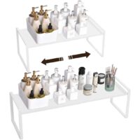 Halbes Küchenregal aus Metall, ausziehbares Eckschrankregal, spart Platz für Arbeitsplattenschränke, Vorratskammer, Lebensmittel und Utensilien, (14,2–23,6) Zoll L x B x H 8,3 Zoll (Weiß, Normal)