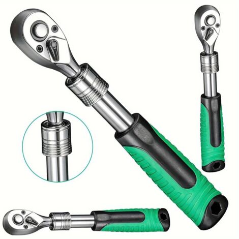 Ratschen-Steckschlüsselsatz mit 1/4-Zoll-Antrieb, ausziehbarem Griff, 72-Zahn-Schlüssel, Schnellverschluss und Wendefunktion. (1/5)