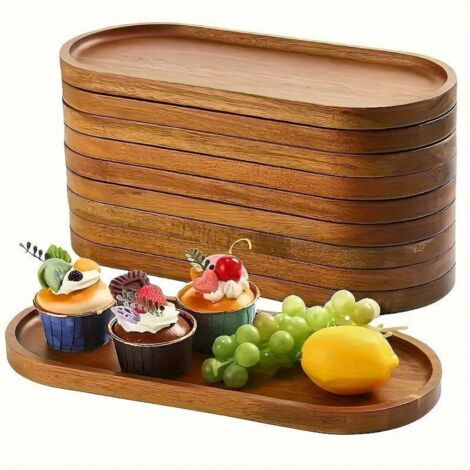 elegante, ovale Tabletts aus Holzfurnier, lebensmittelecht und mit Tannenzapfenmotiven verziert, perfekt für Kuchen und Obst. (1/5)