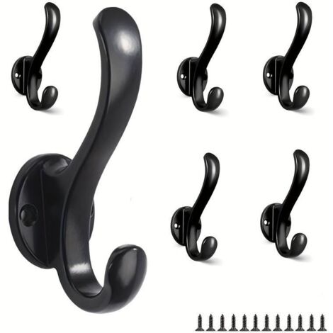 6er-Set Vintage-Doppelwandhaken aus Metall – rostfrei, einfach zu montieren, für Hüte, Mäntel, Handtücher, Schlüssel, schwarz (1/5)