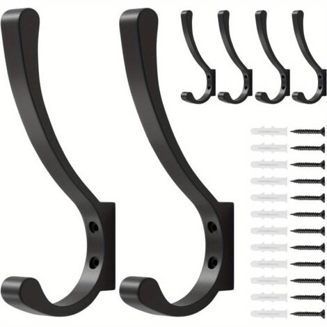 6er-Set schwarze Wandhaken aus Aluminiumlegierung – Schraubmontage, große Hakenfläche, korrosionsbeständig, für Mäntel, Hüte und Taschen (1/5)