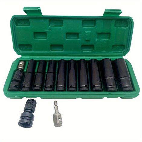 11-teiliges 1/2"-Schlagschrauber-Steckschlüssel-Set (10-24 mm) aus Kohlenstoffstahl – Adapter + Aufbewahrungskoffer – Ideal für Automechaniker und Heimwerker (1/4)