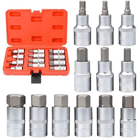 Set mit 12 Cr-V Innensechskant-Steckschlüsseln 5-22 mm + Vielzahnadapter - Auto-, Haushalts- und Industriereparaturen - Ideal für Heimwerker und Profis (1/5)