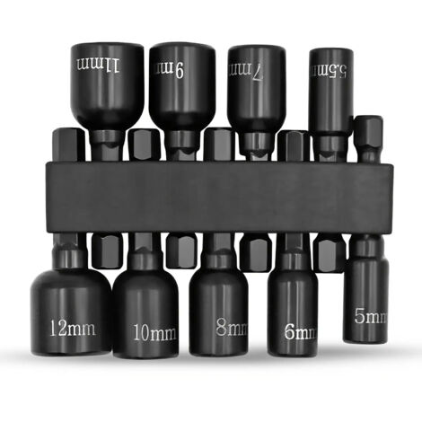 Set mit 9 magnetischen Sechskantbits 5-12 mm - Schwarzer Metalladapter, ohne Halterung/ohne Stromversorgung - Ideal für Heimwerkerprojekte (1/5)