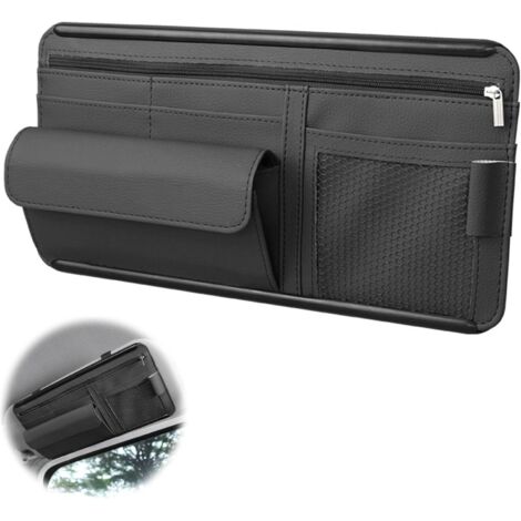 Aufbewahrungstasche für die Sonnenblende im Auto, Brillenetui aus Leder fürs Auto, multifunktionale Aufbewahrungstasche fürs Auto, Innenausstattung (schwarz) (1/5)