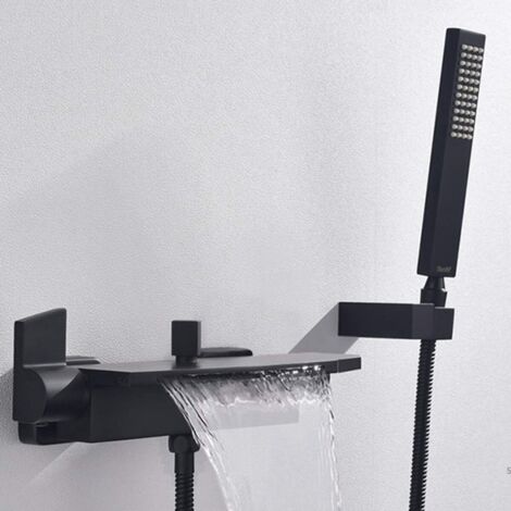 Schwarze Wasserfall-Wandbadarmatur, Wandarmatur für Badezimmer, Badarmatur mit Handbrause, Badarmatur (B)