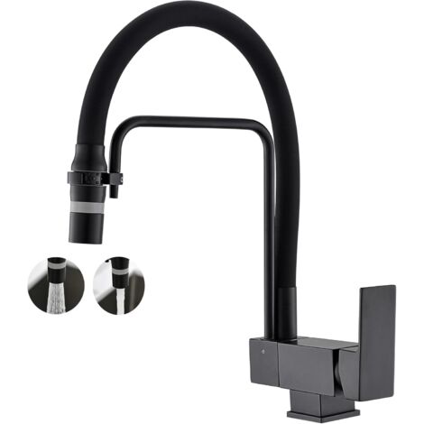 Klappbare Küchenarmatur, klappbarer Küchenmischer mit 2 Wasserablaufmodi, Unterfenster-Küchenarmatur, klappbarer Auslauf, 360° schwenkbarer Auslauf, Messing-Spültischmischer (Schwarz)