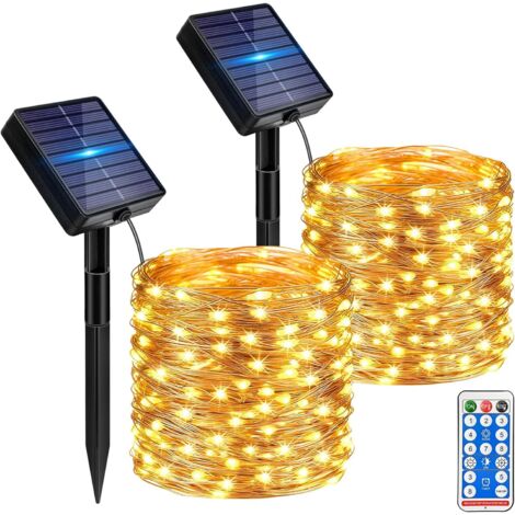 kolpop 2er-Pack Solar-Lichterkette für den Außenbereich mit Fernbedienung, 12 m, 120 LEDs, wasserdicht, 8 Modi, Dekoration für Garten, Terrasse, Hof, Weihnachten, Hochzeit, Party, warmweiß
