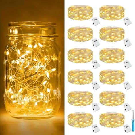 Set mit 12 Mini-LED-Lichterketten (batteriebetrieben), 2 m lang, 20 LEDs, 3 Modi, IP65 wasserdicht, kleine LED-Lichterkette für den Innenbereich, ideal für Garten, Schlafzimmer, Hochzeit, Party, Weihn (1/5)