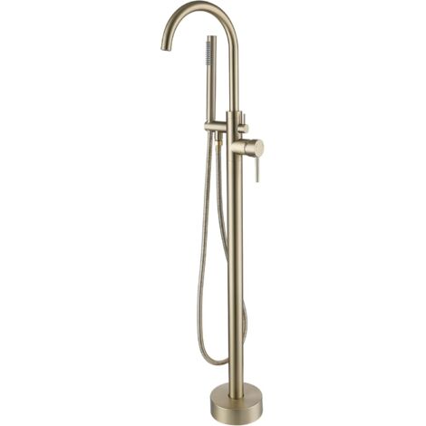 Badewannenarmatur in gebürstetem Gold, Badewannenarmatur mit Handbrause, 360° schwenkbarem Auslauf, 2 Griffmodi, freistehende Insel-Badewannenmischbatterie für Badezimmer (gebürstetes Gold-A)