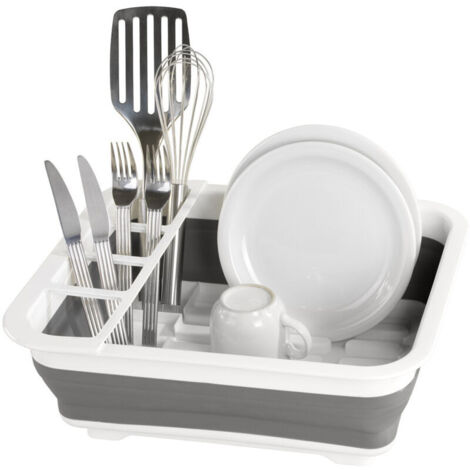 Zusammenklappbarer Geschirrständer 36,5 x 31 x 13 cm – Platz für 7 Teller – 4 Besteckfächer – Kratzfestes, flexibles Plastik (1/5)