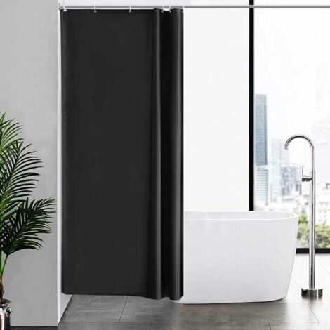 Einteiliger Duschvorhang, waschbares Polyester, schwarz, wasserdicht, mit 6 Haken, 100 x 200 cm (1/4)