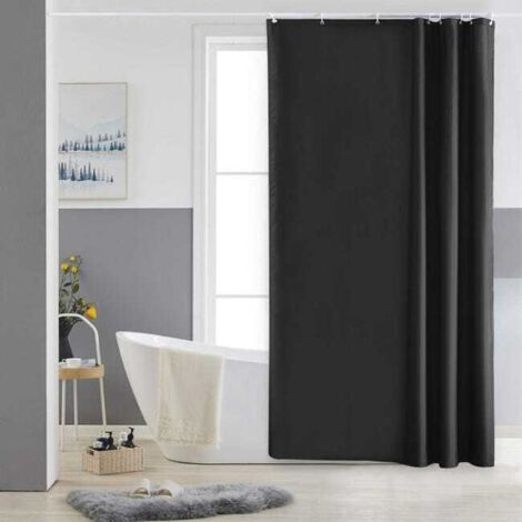 Schwarzer, wasserdichter, waschbarer Duschvorhang aus Polyester mit 6 Haken, 1 Stück, 100 x 180 cm. (1/5)
