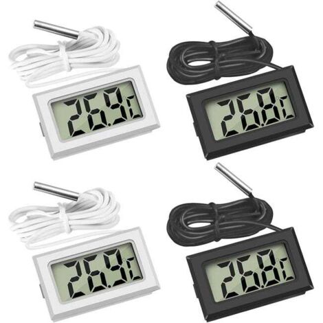 (1 Meter schwarz, je 2 Stück in jeder Farbe für 1 Meter weiß) Mini-LCD-Digitalthermometer mit Temperaturfühler für Kühlschrank, Gefrierschrank und Klimaanlage (1/5)