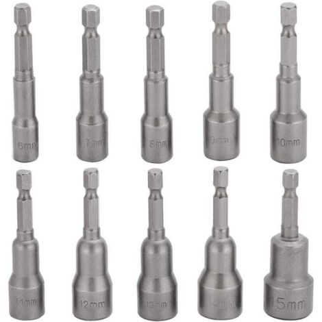10 Schlagbohrer (6–15 mm), magnetisches Sechskantbohrer-Set, magnetisches Würfelset, 1/4"-Sechskantwürfelset (1/4)