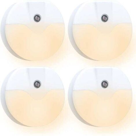 (4er-Set, warmes Licht) Runde LED-Lampen für die Nacht, zum Einstecken, sofort einsatzbereit, lichtempfindlich, geeignet für Schlaf- und Wohnzimmer. (1/5)