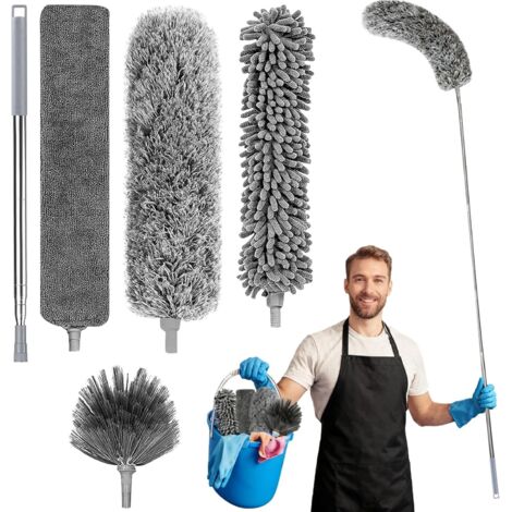 Waschbarer Teleskop-Staubwedel, 5-teilig, Mikrofaser mit flexiblen Eckbürsten, Staubentferner für Fugen, Anti-Spinnweben-Staubwedel, ausziehbar bis zu 2,52 m (1/5)