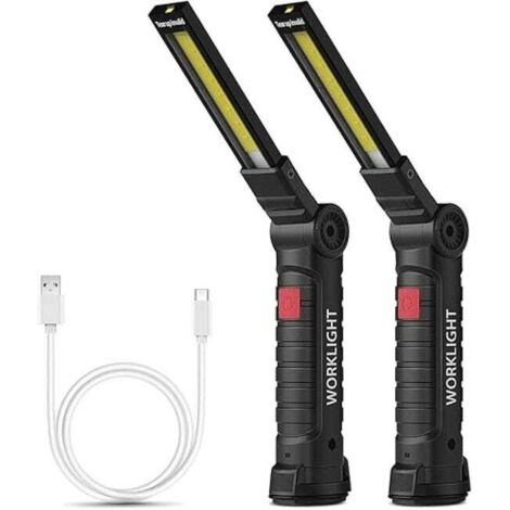 (Große Ausführung, 2er-Set) Wiederaufladbare COB-Arbeitsleuchte/Werkstattleuchte/Taschenlampe mit Magnetfuß, 5 Modi, weißes Licht/rotes Licht, ideal für Garagen (1/5)