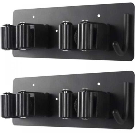 (2er-Set) Wandmontierter Besen- und Mopphalter - Robuster Edelstahlhalter mit praktischem Haken, ideal für Garage, Küche und Waschküche. (1/5)