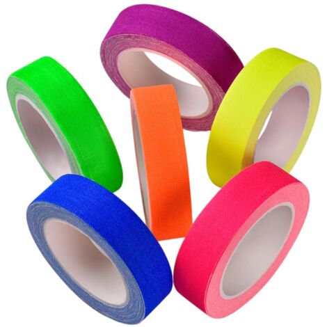 Rollen fluoreszierendes Klebeband (1,5 cm x 5 m), schwarzes Gaffer-Tape für 80er-Jahre-Geburtstagsdekorationen, im Dunkeln leuchtende Armbänder, Disco-Party-Accessoires, 6 Farben (1/5)