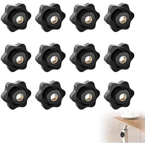 12 Stück M6-Klemmknöpfe, Sternmuttern, Gewindeklemmknöpfe, schwarze Kunststoff-Sternmuttern für Maschinen und Anlagen, Möbel, Werkzeugmaschinen, Fitnessgeräte (1/5)