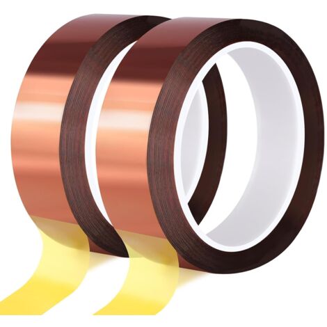 Hochtemperatur-Klebeband 20 mm x 33 m, 2 Rollen, Polyimid-Wärmedämmband, selbstklebend, für Transferpressen, Drucker, Sublimation, Löten, Elektronik, Leiterplatten (1/5)