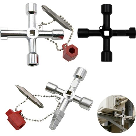 3-teiliger Universal-Schraubenschlüsselsatz, 4-Wege-Multifunktions-Dreieckschlüssel, tragbarer Universalschlüssel für Elektroschränke, Stromzähler, Heizkörper und Aufzüge (1/5)