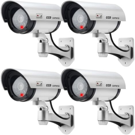 Attrappe einer Überwachungskamera für den Innen- und Außenbereich, Dummy-CCTV-Kamera mit blinkender roter LED (Silber, 4 Stück) (1/5)