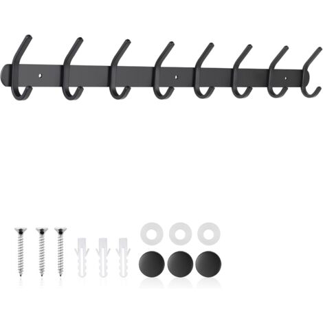 Kleiderschrankhaken aus Edelstahl, Wandhaken mit 8 Haken, Kleiderstange aus Metall mit Schlüsselhaken zum Aufhängen von Hüten, Mänteln, Handtüchern und Geldbörsen, schwarz (1/5)